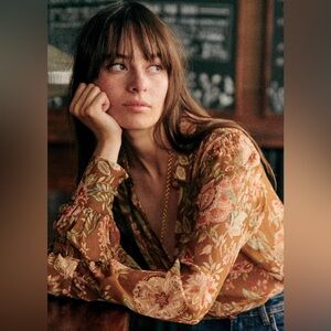 Sezane Tianna Shirt Flower Camel - Size 4